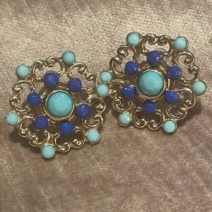 Turquoise and Navy Blue Filigree Earrings